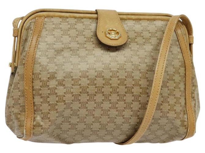 Céline CELINE Macadam Canvas Schultertasche PVC Beige Gold Auth sw1359 Golden