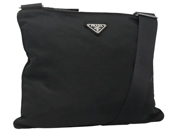PRADA Shoulder Bag Nylon Black Silver Auth 132150 Silvery