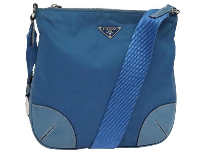 Borsa a Spalla PRADA in Nylon Blu Argento Autentica 132289