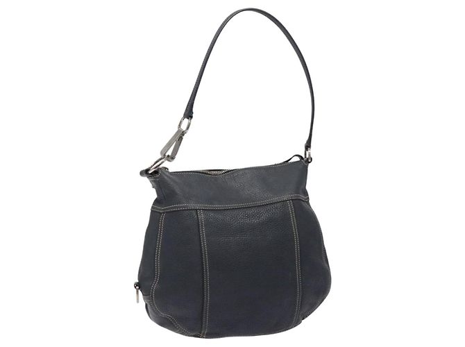 PRADA Shoulder Bag Leather Navy Silver Auth 132232 Silvery Navy blue