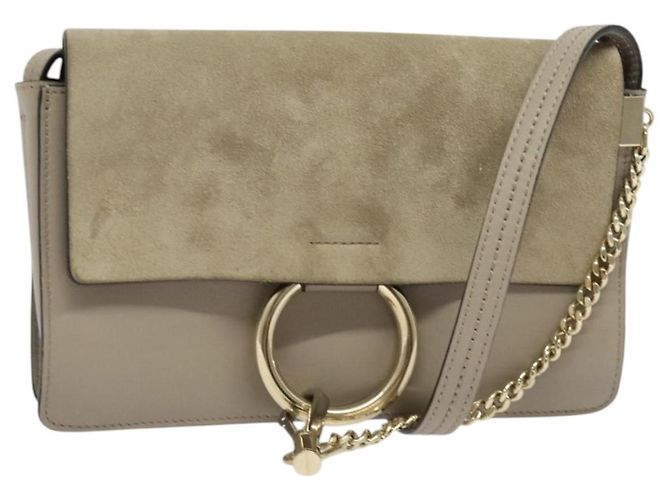 Chloé Bolsa de Ombro Chloe Fay em Couro Greige Dourado Auth BA4020