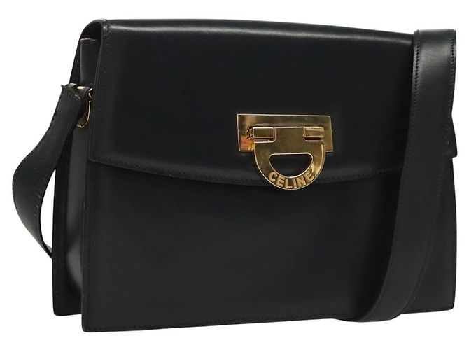 Céline Borsa a Spalla CELINE in Pelle Blu Navy Oro Auth 132947 D'oro