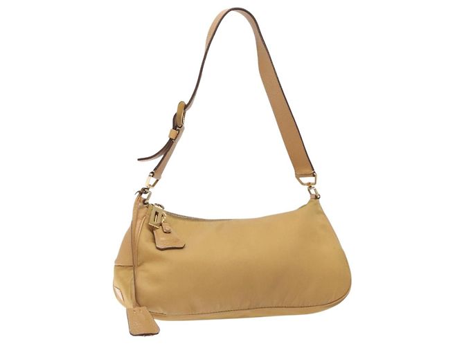 Borsa a Spalla PRADA Nylon Beige Oro Auth 131423 D'oro