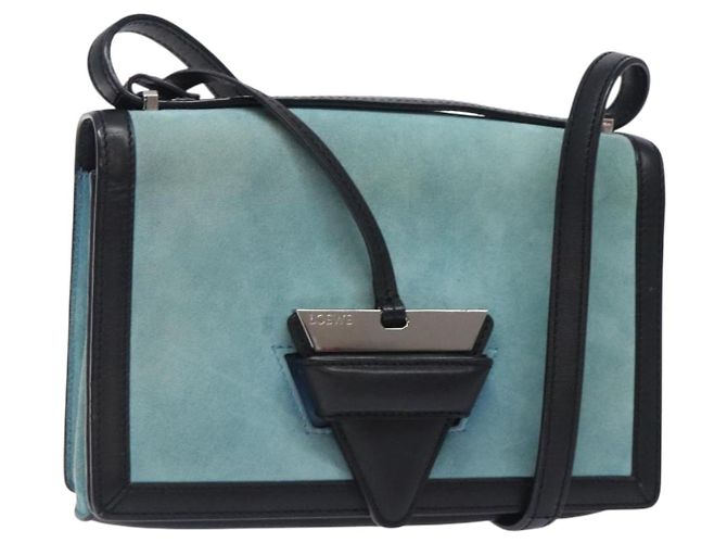 Borsa a Spalla LOEWE Camoscio Blu Argento Auth 132888
