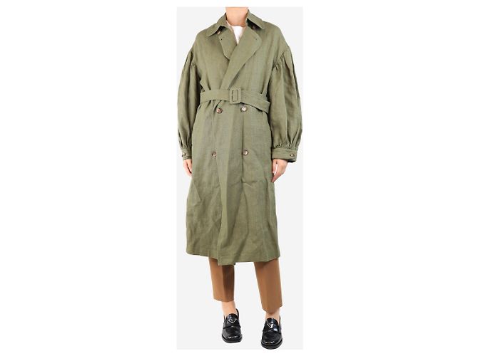Autre Marque Grüner schwerer Leinen-Trenchcoat - Größe S