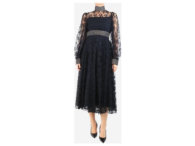 Christopher Kane Schwarzes, verziertes Blumenspitzenkleid - Größe UK 8