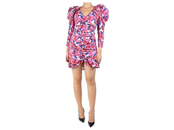 Isabel Marant Vestido mini arrugado estampado rosa - talla UK 10