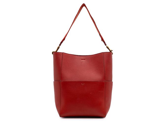 Céline Celine Rote Mittelgroße Leder Eimer Tasche mit Schultergurt