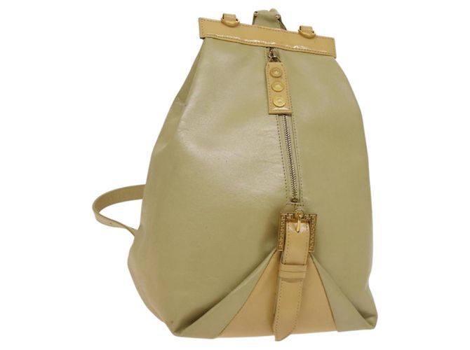 VERSACE Backpack Leather Beige Gold Auth bs27362 Golden
