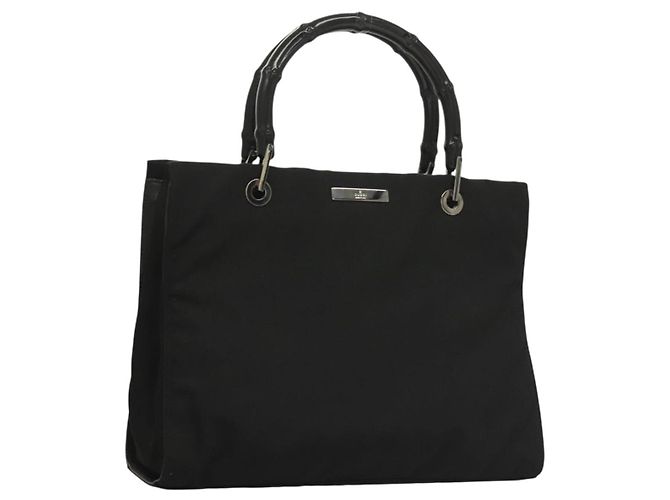 Bolsa de mão em nylon preto e prata Gucci Bamboo 002 1016 Auth ep9594