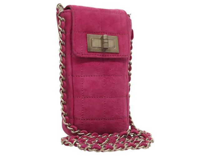 CHANEL Bolsa de Ombro Choco Bar com Corrente em Camurça Rosa CC Auth 135452