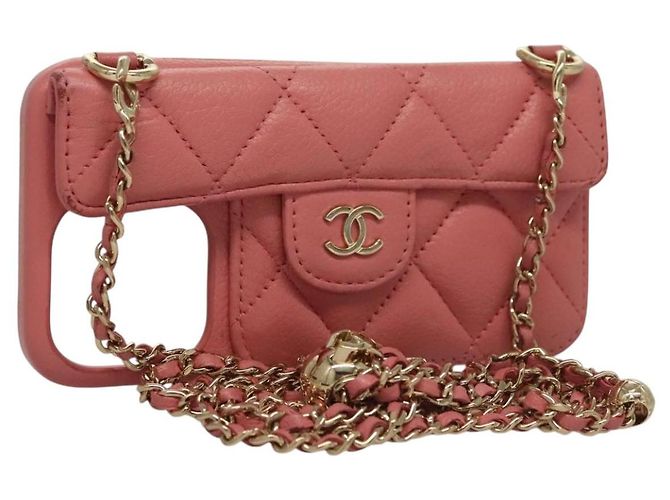 Camera CHANEL Matelasse Chain iPhone Case Lamb Skin Pink CC Auth PP819