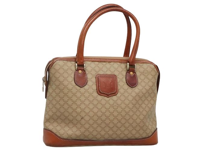Céline Bolsa de mão em lona Macadam CELINE em couro PVC bege dourado Auth 132516