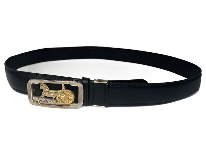 Céline Schwarzer Leder-Gürtel mit Vintage Celine Paris Wagenlogo