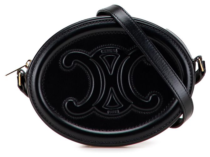 Céline Celine Piccola Borsa a Tracolla Oval Triomphe in Pelle di Vitello Nera Nero
