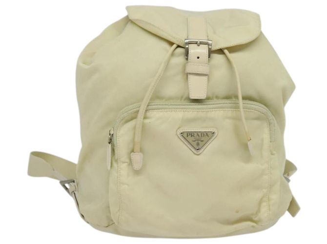 PRADA Backpack Nylon Beige Silver Auth 132544 Silvery