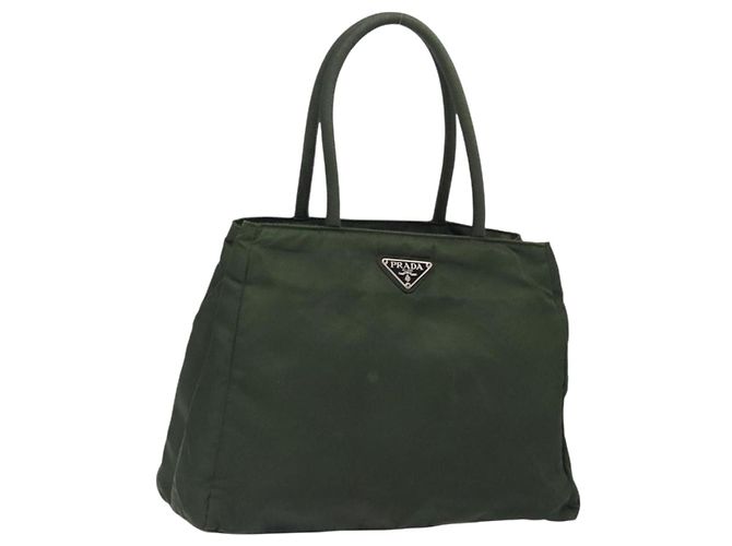PRADA Tote Bag Nylon Khaki Silver Auth bs28055 Silvery