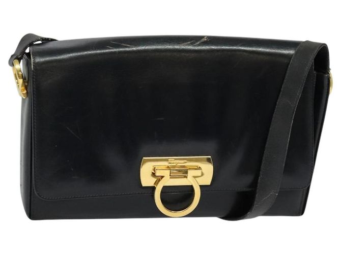 Borsa a Spalla Gancini in Pelle Nera e Oro Salvatore Ferragamo Auth 135489 Nero D'oro