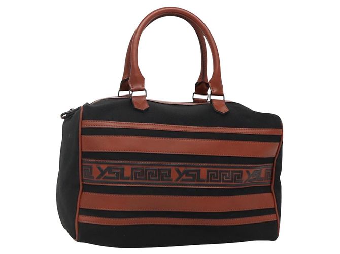 SAINT LAURENT Bolso de mano de lona marrón Auth BA4050 Castaño