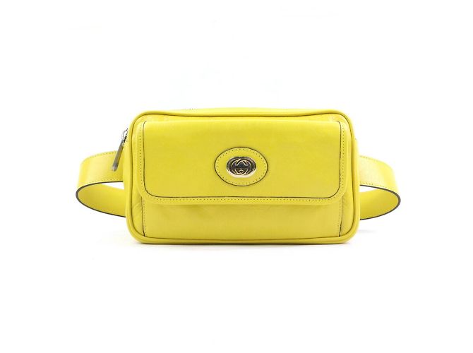 Bolsa de cintura em couro com G entrelaçado Gucci Amarelo