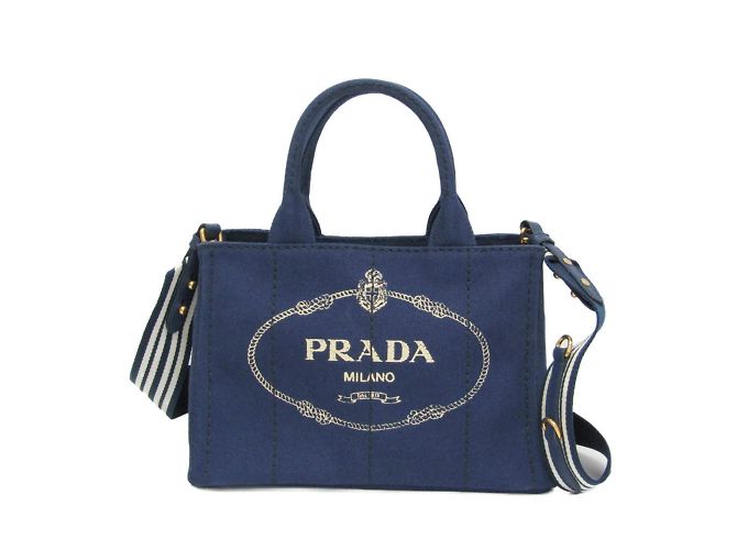 Tote Damentasche aus Canvas Prada Canapa S Größe 1BG439 Blau