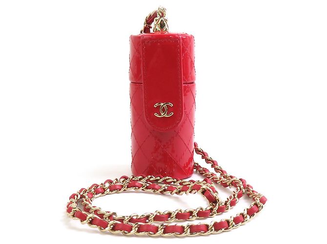 Estojo para batom Chanel Vermelho e Dourado em Couro