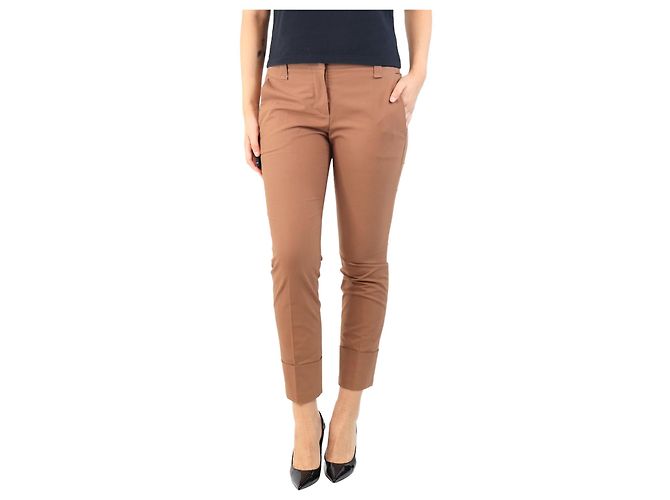 Brunello Cucinelli Pantalones de algodón marrones a medida - talla UK 10 Castaño