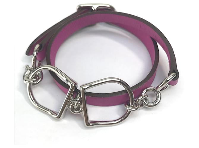 Bracciale Etrier Double Tour in pelle Swift di Hermès Porpora 