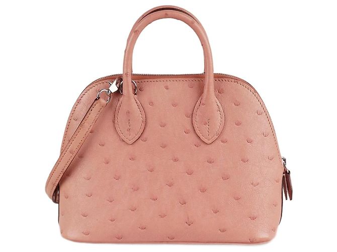 Hermès Mini Bolide Rosa em Couro de Avestruz