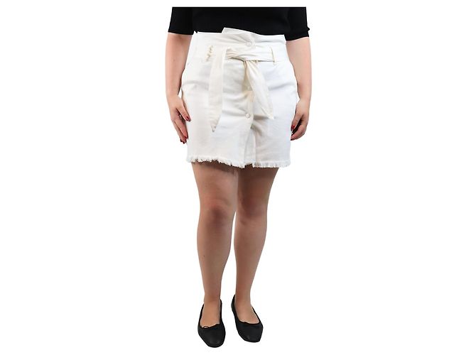 Nanushka Saia mini de denim creme com cinto - tamanho L Cru