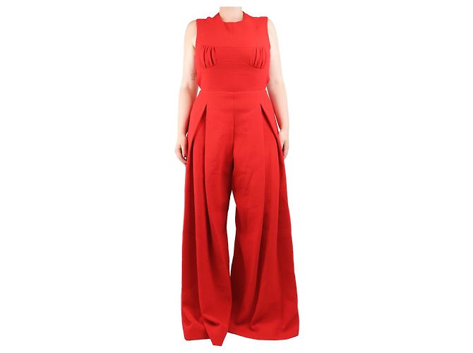 Autre Marque Rote Crepe-weitbeinige Jumpsuit - Größe UK 14