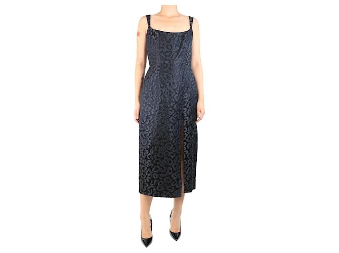 Autre Marque Black leopard jacquard midi dress - size UK 14  ref.2403287