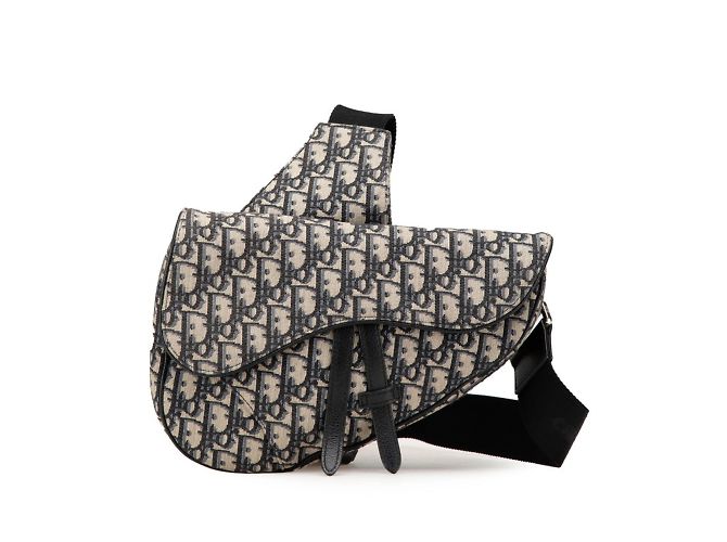 Bolsa Saddle Dior Oblique da Christian Dior Bege Azul marinho