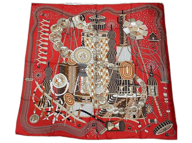 Pañuelo Hermès de seda rojo 90cm Roja