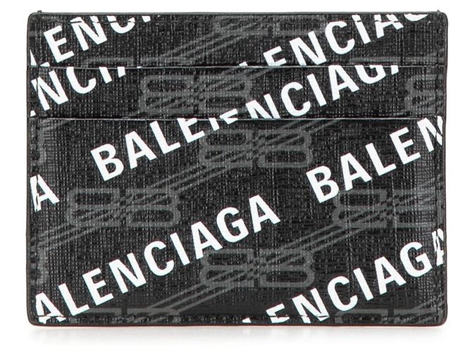 Tarjetero con logo de Balenciaga Negro Blanco