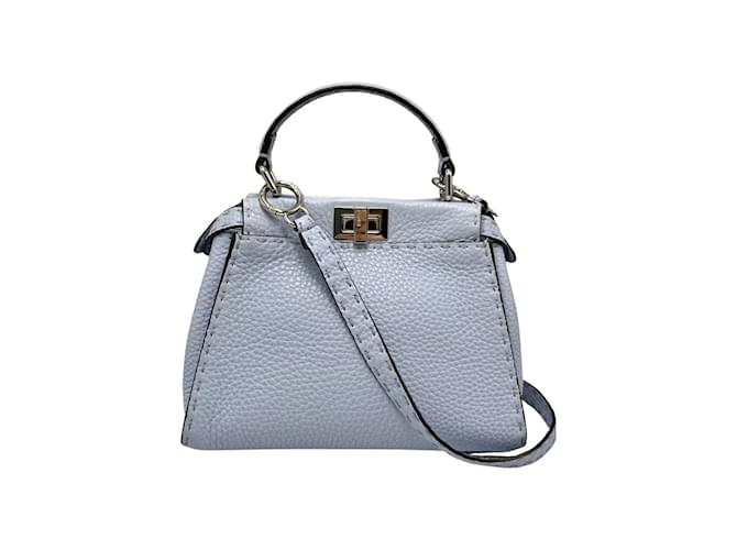Fendi Peekaboo Mini 2-Way Shoulder Bag Light blue Leather  ref.2404172