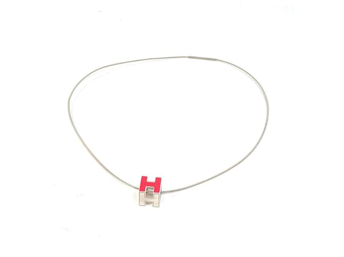 Hermès Hermes H Cube Ring Pendant Necklace Silvery Pink 