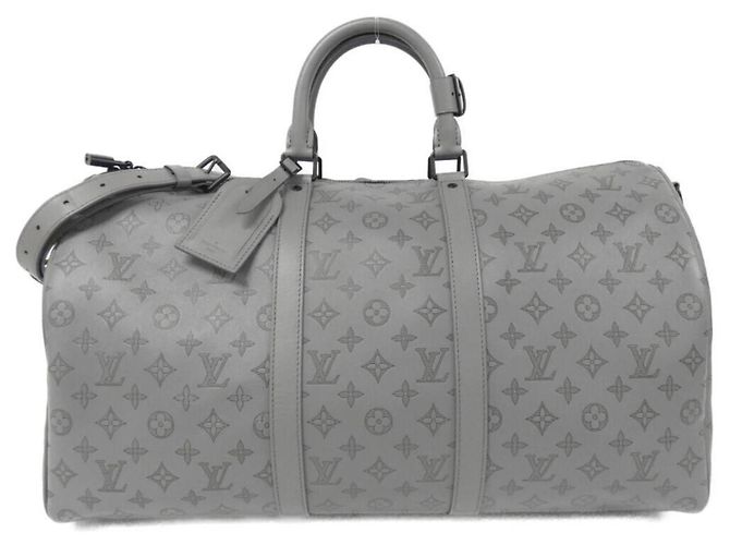 Borsa Boston Keepall Bandoulière 50cm Monogram Shadow Louis Vuitton Nero Grigio Monogramma
