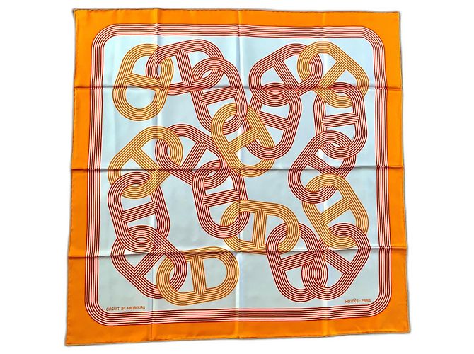 Lenço de seda Hermès Circuit 24 laranja 90x90cm