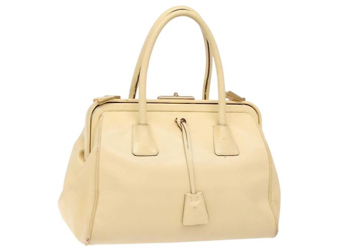 PRADA Sac à main Gamaguchi en cuir beige doré Auth 135924