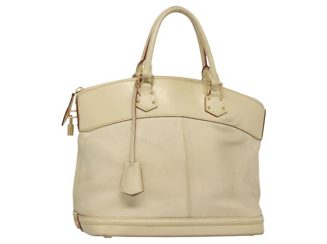 LOUIS VUITTON Handtasche Suhari Lockit MM Leder Weiß M91874 LV Auth sw1347