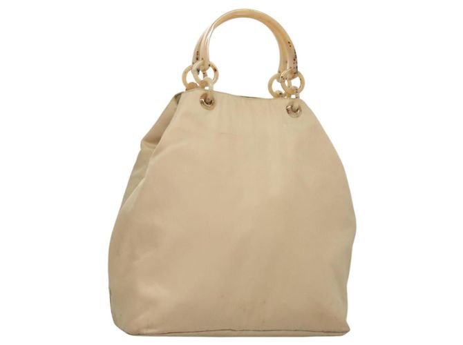 PRADA Hand Bag Nylon Beige Silver Auth bs28225 Silvery