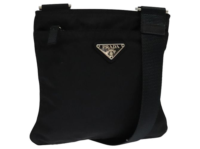 PRADA Shoulder Bag Nylon Black Silver Auth ep9765 Silvery