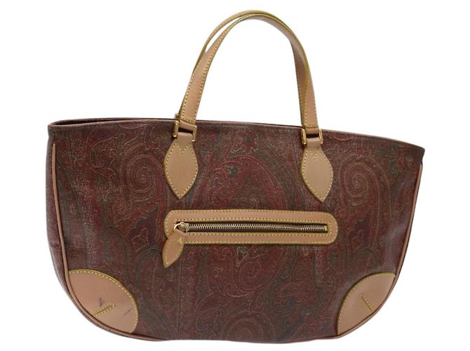 Sac fourre-tout ETRO en PVC marron et or Auth am8891 Doré