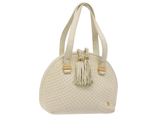 BALLY Bolsa de mão de couro branco e dourado Auth sw1273