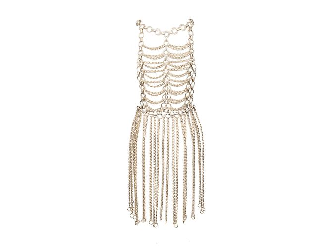 Autre Marque Metallisches Schildkleid Silber