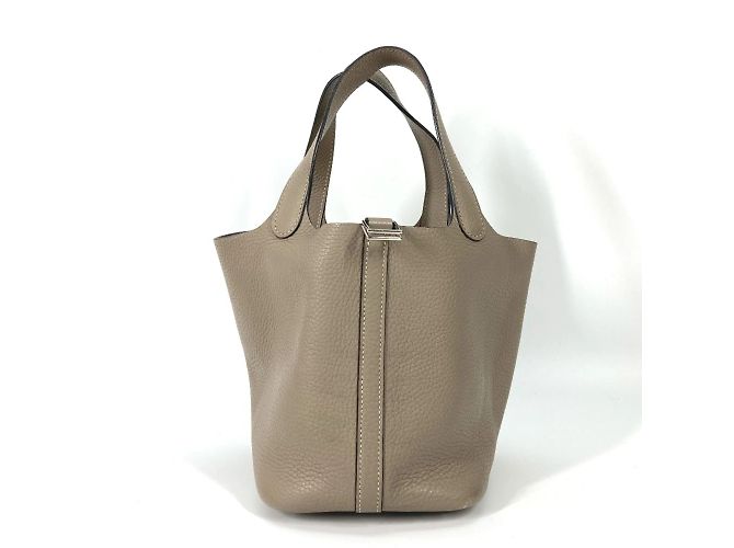 Sac à main Picotin Lock PM 18 d'Hermès Marron Gris
