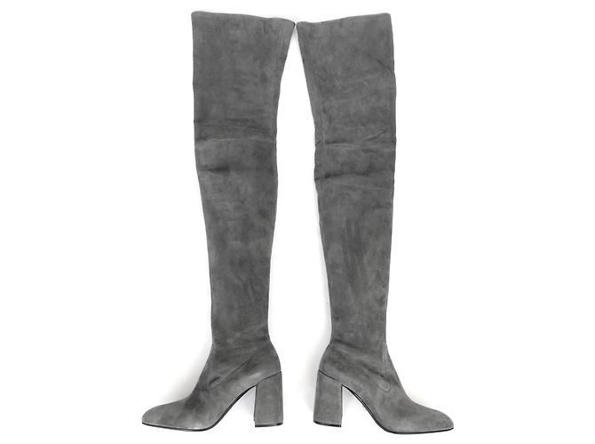 Botas de camurça cinza acima do joelho Prada Outono 2015
