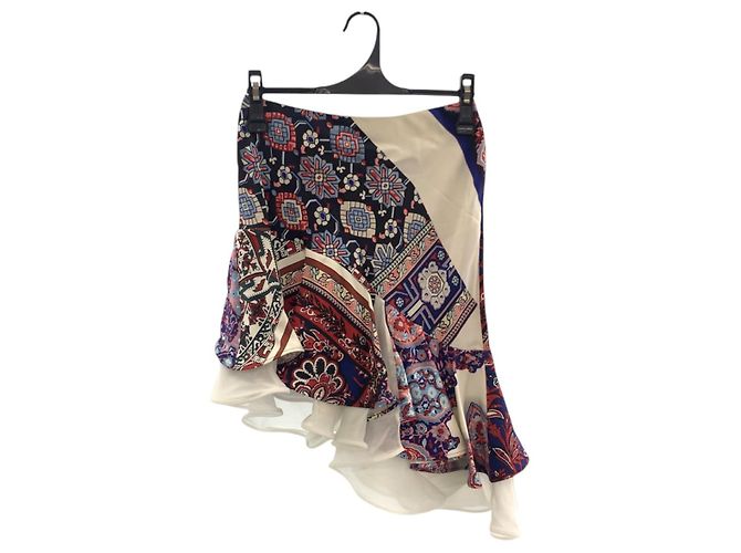 Saia assimétrica de seda e rayon patchwork Louis Vuitton Vermelho Azul Multicor