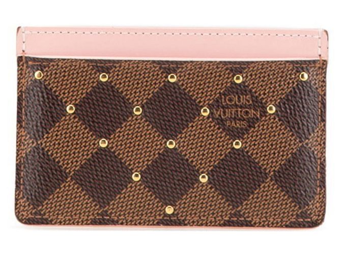 Estojo de Cartões Louis Vuitton Damier Porte Carte Sample Studs Marrom Rosa